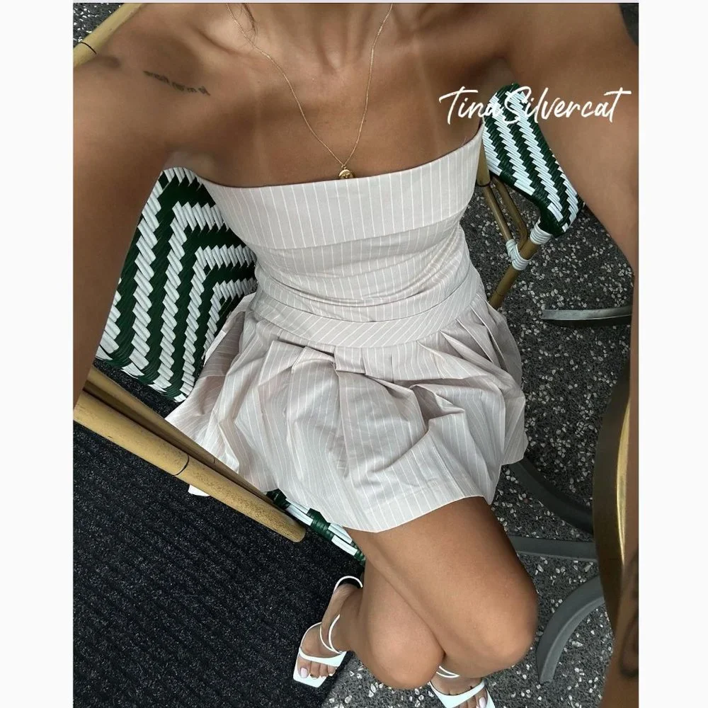 Zara Strapless Mini Pleated Dress Pale Pink NWT_4